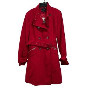 NEW EXPRESS $248 RED DOUBLE BREASTED BELTED WOOL BLEND TRENCH COAT SIZE L